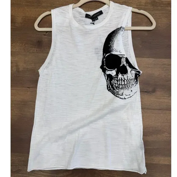Skull Cashmere Muscle Tank with Skull Print in White size Small - Picture 2 of 9